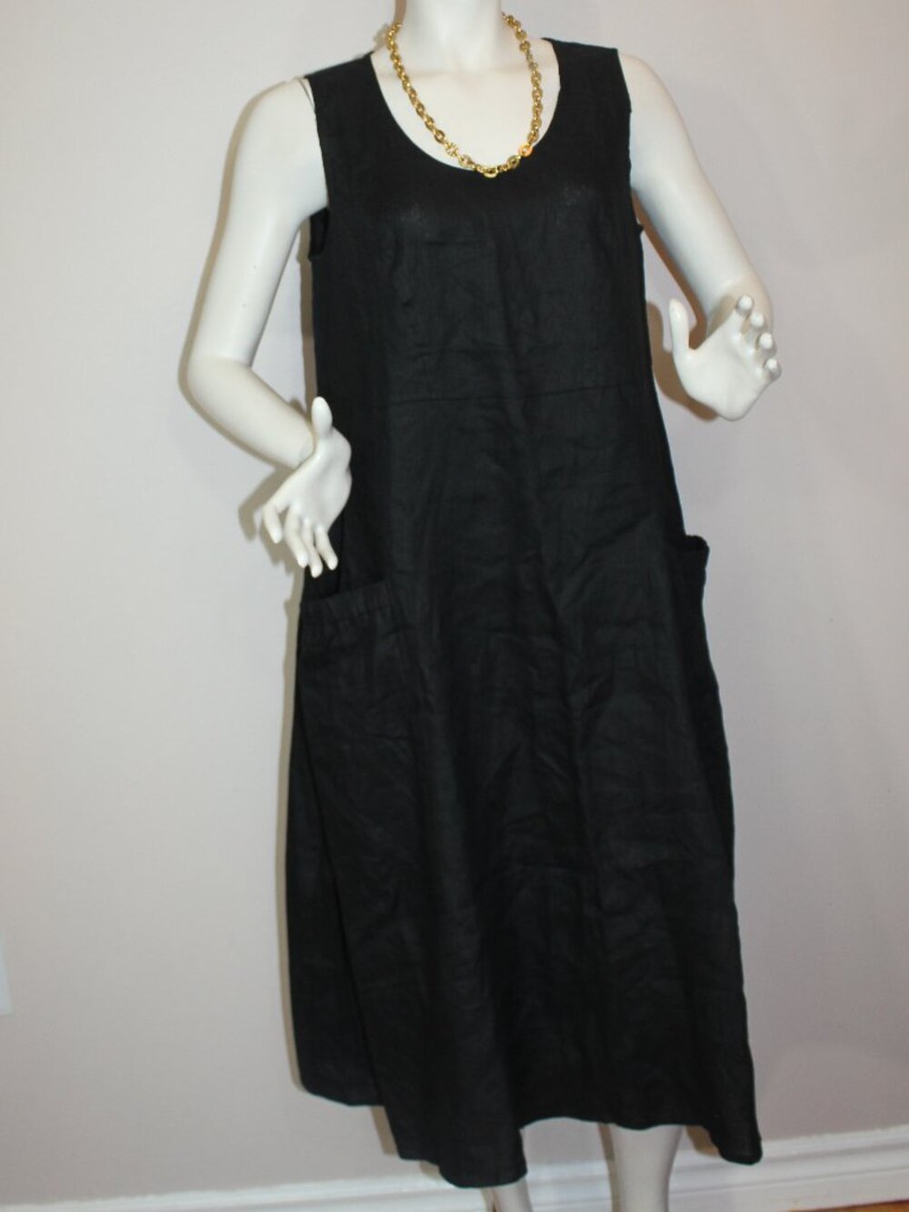 Lintico Black 100% Linen Swing Beach Tank midi  Dress GIANA size XXL/XL - Picture 3 of 9